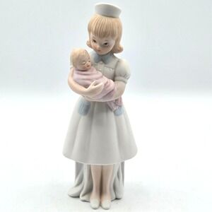 Lefton Porcelain Nurse Holding Infant Figurine,‎  Original Sticker, 1987 Vintage